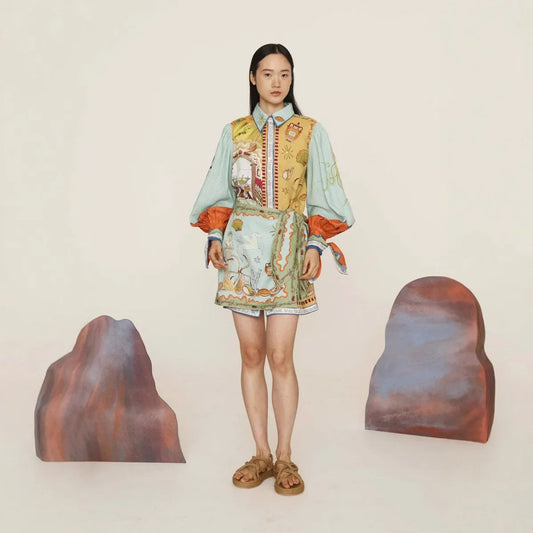 Linen Shirt Collar Open Cardigan Two-Piece Set