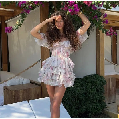 Chiffon Mini Dress Deep V-Neck Dress