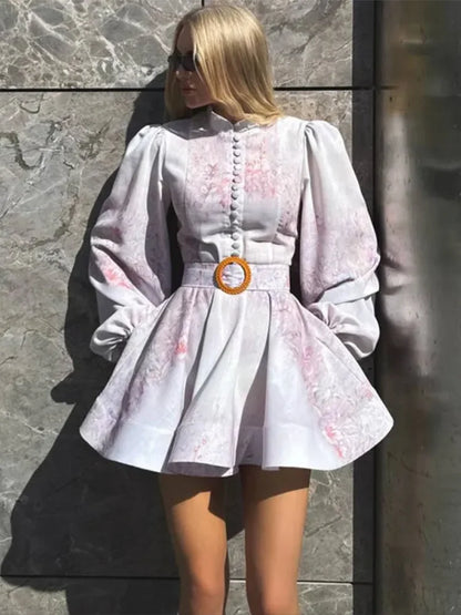 Single Breasted O-neck Long Sleeve Dress