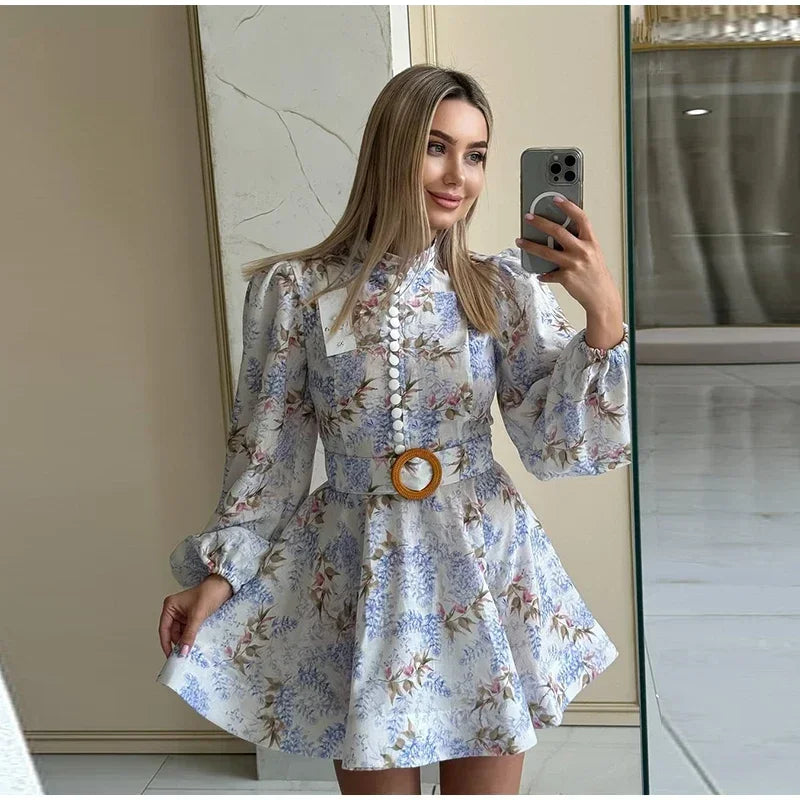 Single Breasted O-neck Long Sleeve Dress