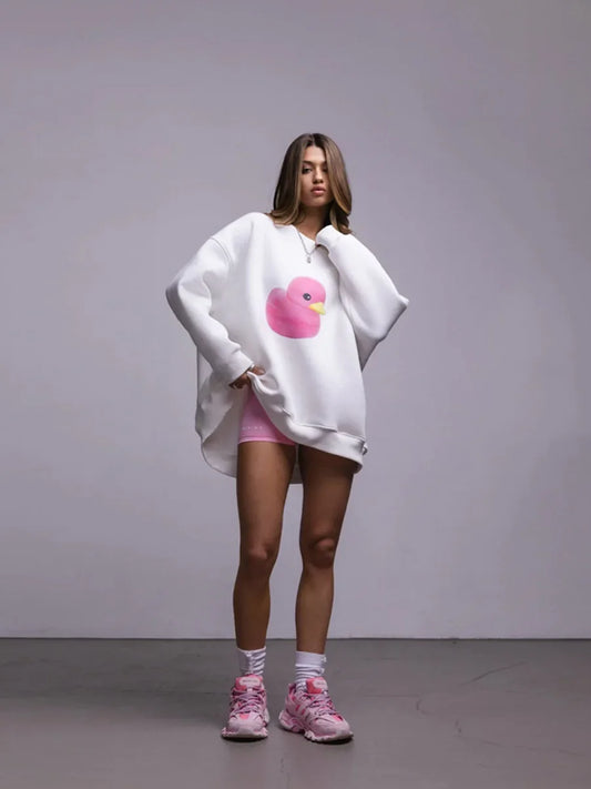 Fluffy Ducky - Oversized Loose Neck Sweatshirt
