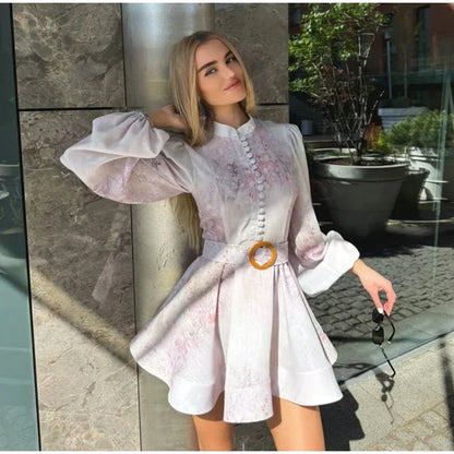 Single Breasted O-neck Long Sleeve Dress