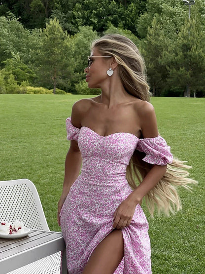 Off Shoulder Floral Long Evening Dress