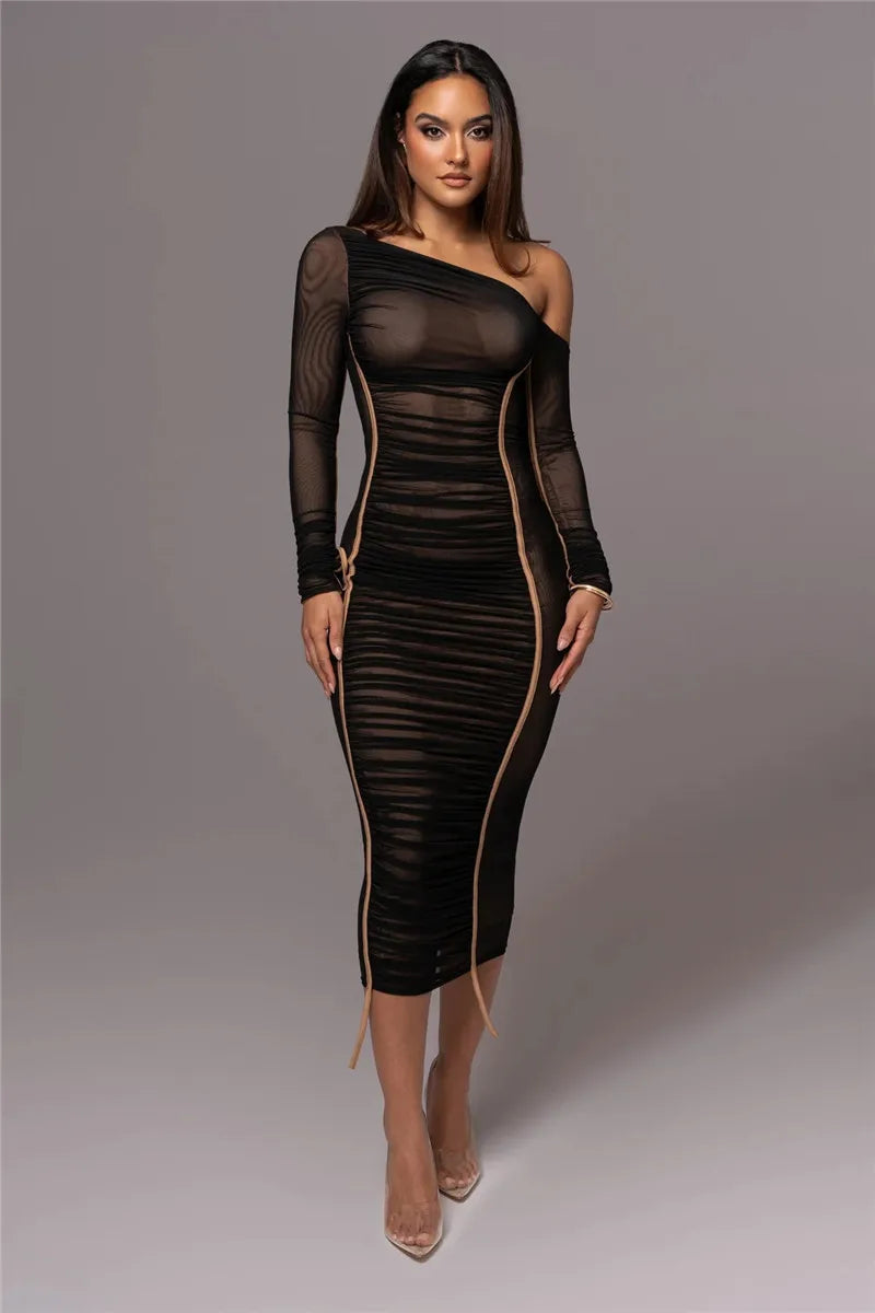 Two Layer Mesh Backless Bodycon Dress