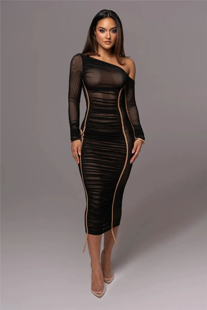 Two Layer Mesh Backless Bodycon Dress