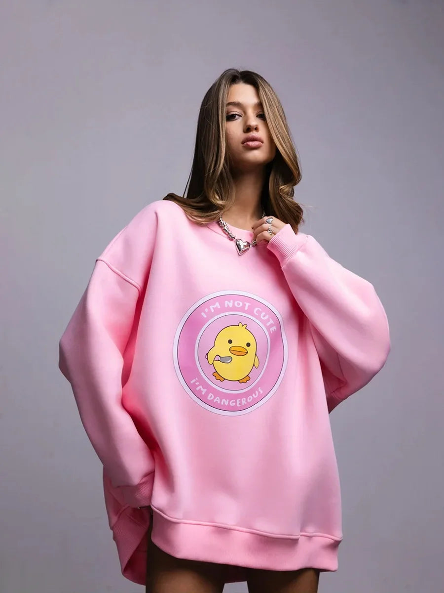 Dangerous Ducky - Oversized Loose Neck Sweatshirt