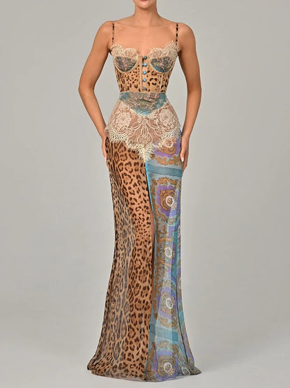 Leopard Chiffon Sleeveless Backless Dress