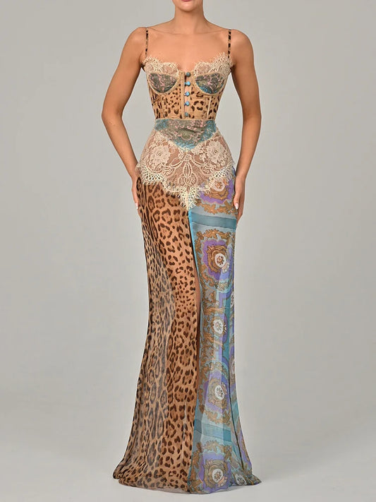 Leopard Chiffon Sleeveless Backless Dress