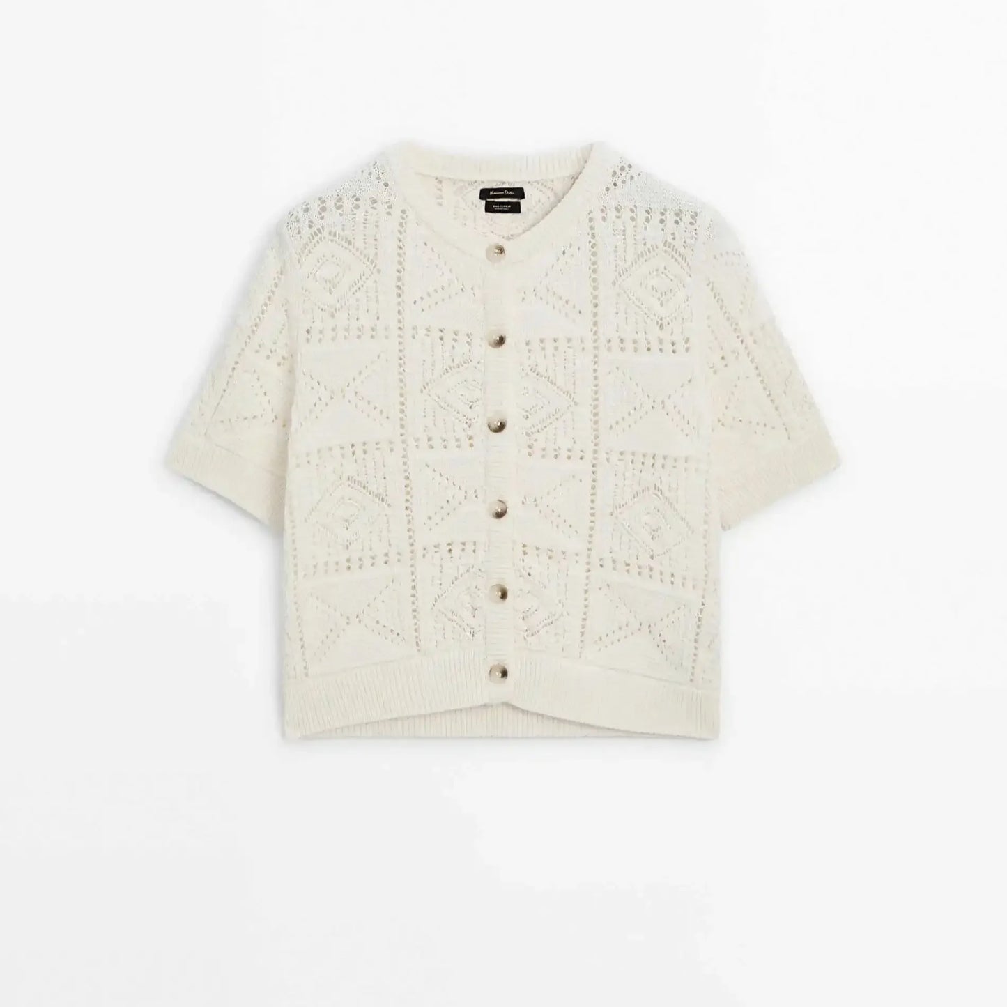 Round-Neck Short Sleeve Knit Cardigan