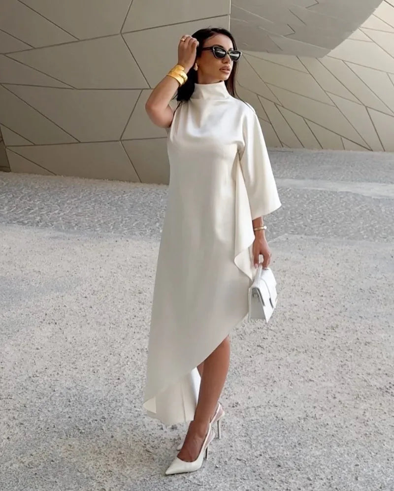 One Shoulder Asymmetric Turtleneck Dress