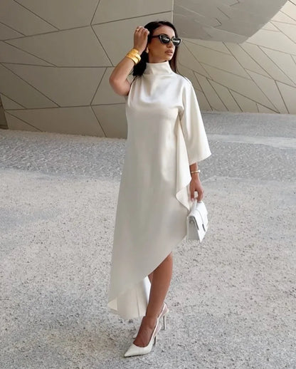 One Shoulder Asymmetric Turtleneck Dress