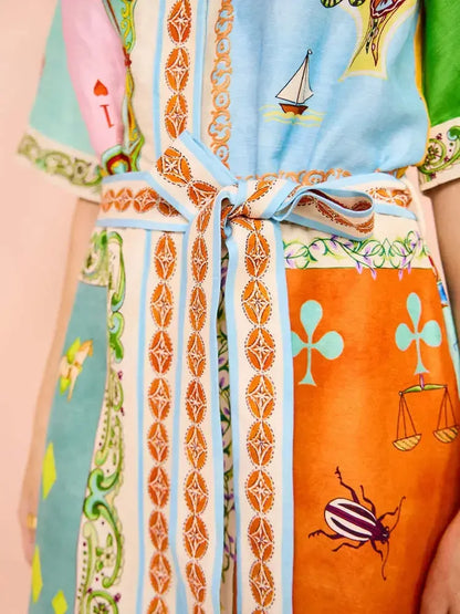 Quarter Sleeve Button Lace-up Mini Dress