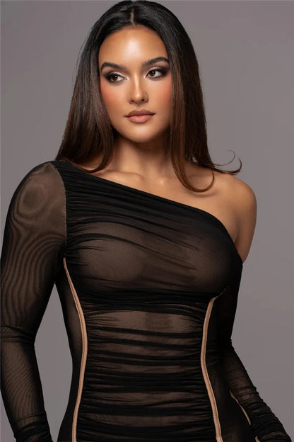 Two Layer Mesh Backless Bodycon Dress