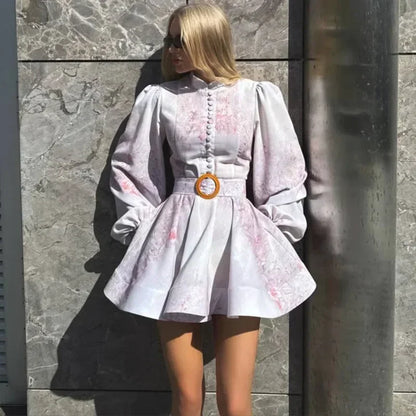 Single Breasted O-neck Long Sleeve Dress