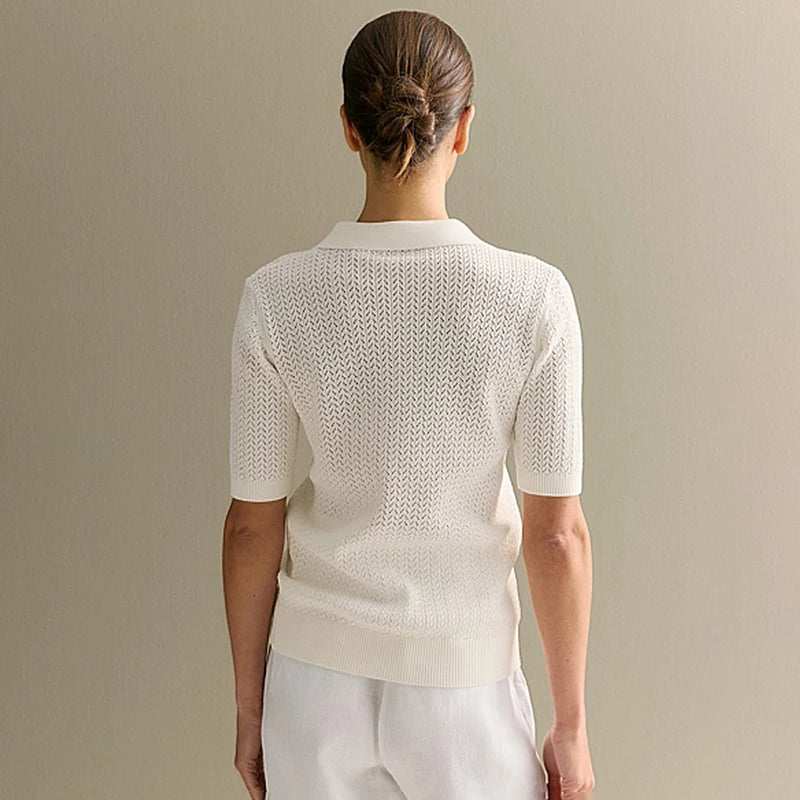 Short Sleeve Knitted Lapel T-shirt