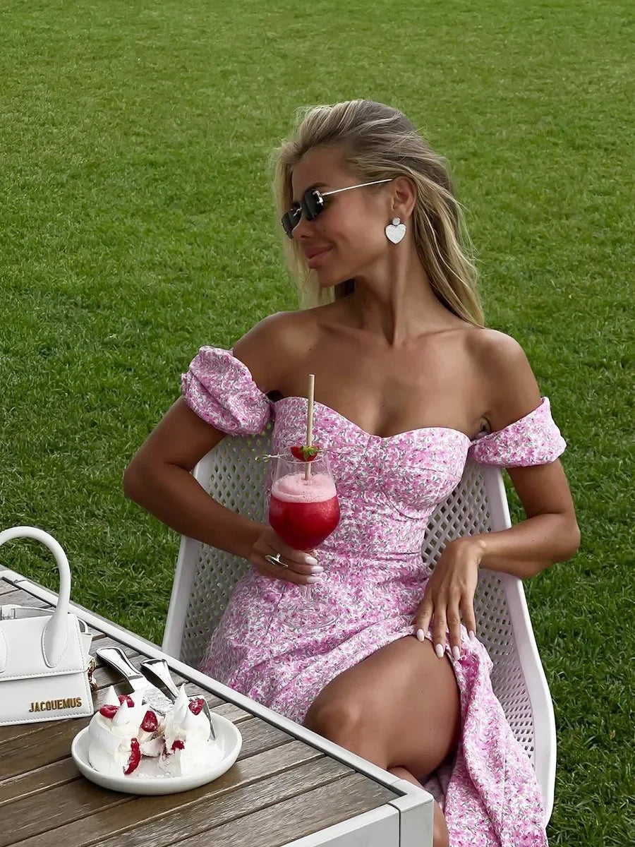 Off Shoulder Floral Long Evening Dress