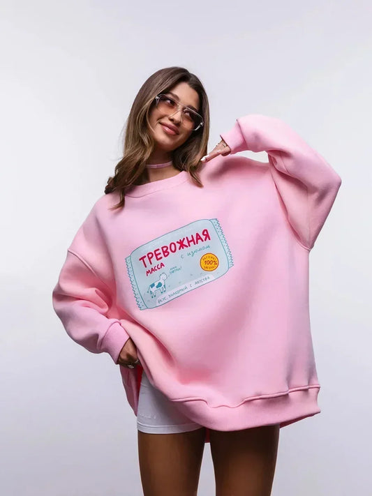 Candy Cow - Oversized Loose Neck Sweatshirt
