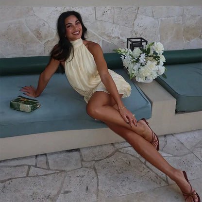 Chiffon Mini Dress Deep V-Neck Dress