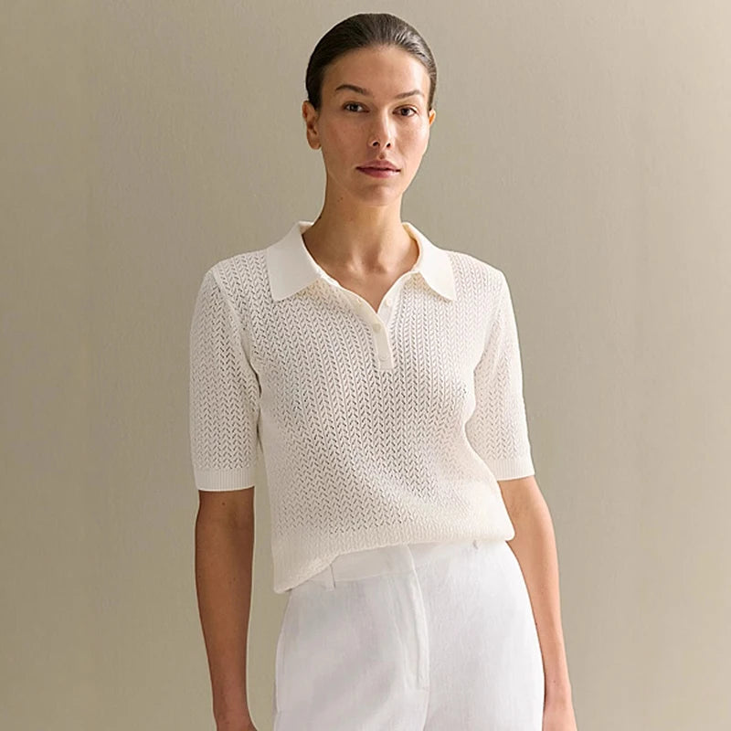 Short Sleeve Knitted Lapel T-shirt