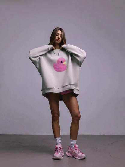 Fluffy Ducky - Oversized Loose Neck Sweatshirt