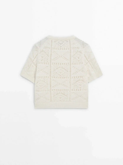 Round-Neck Short Sleeve Knit Cardigan