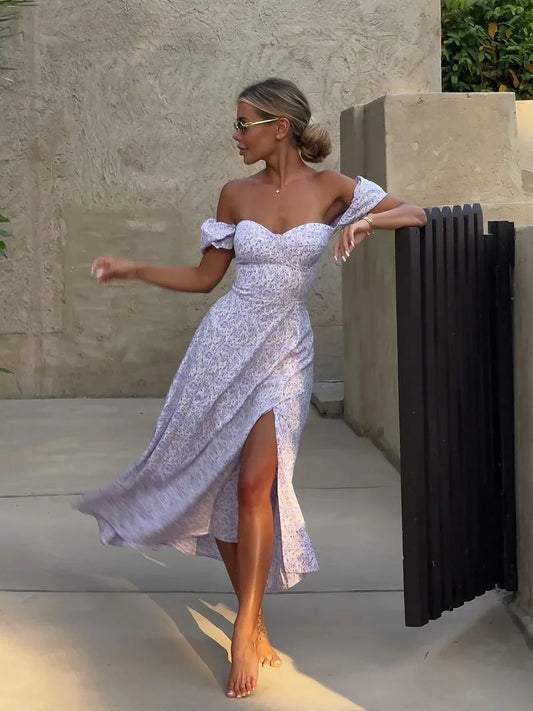Off Shoulder Floral Long Evening Dress