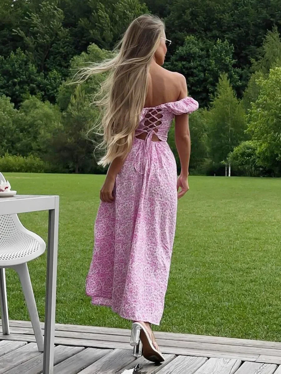 Off Shoulder Floral Long Evening Dress