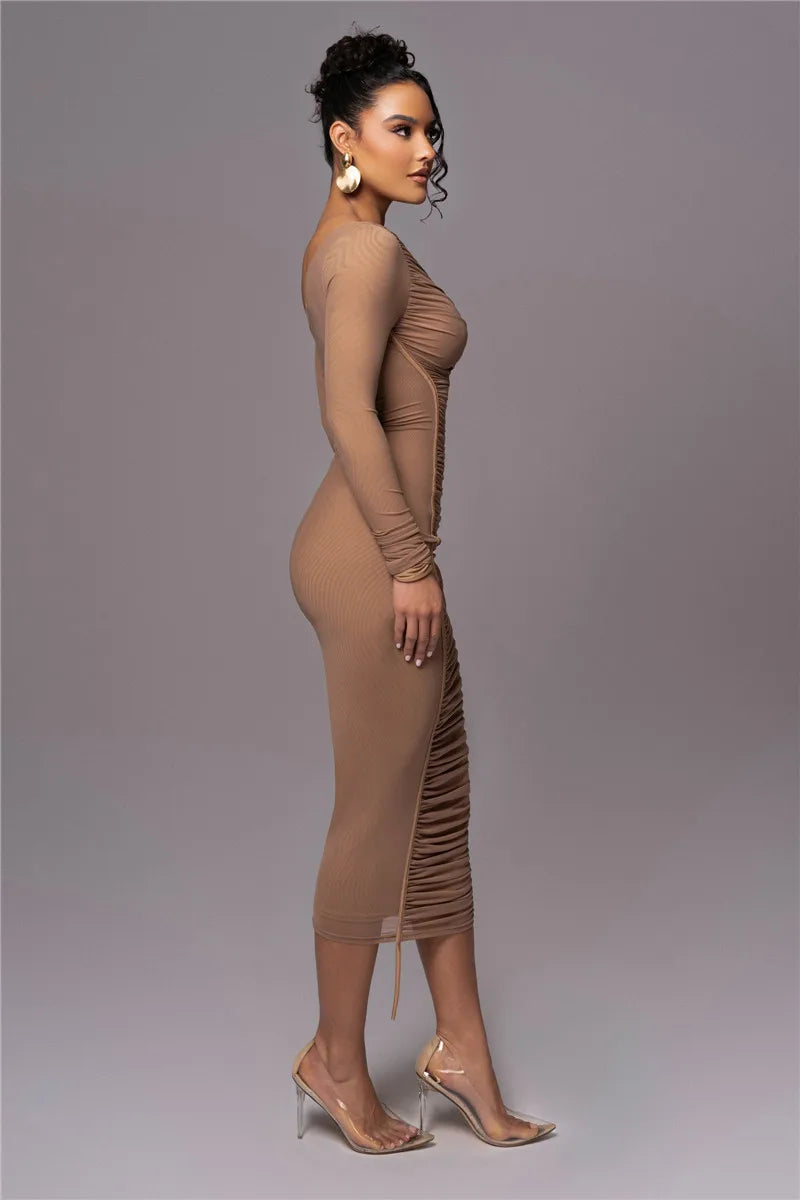 Two Layer Mesh Backless Bodycon Dress