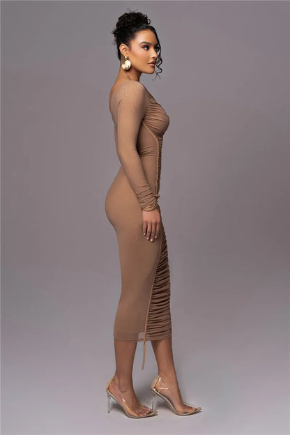 Two Layer Mesh Backless Bodycon Dress