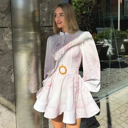 Single Breasted O-neck Long Sleeve Dress