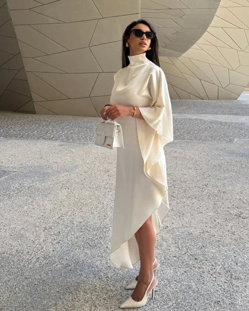 One Shoulder Asymmetric Turtleneck Dress