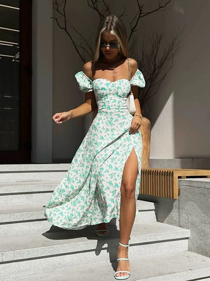Off Shoulder Floral Long Evening Dress