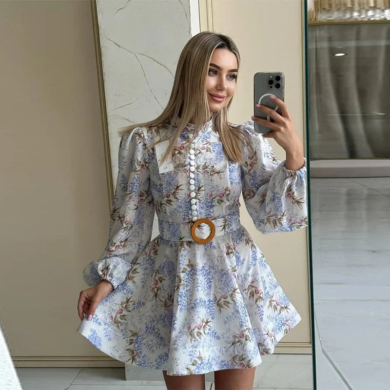 Single Breasted O-neck Long Sleeve Dress