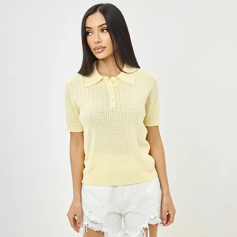 Short Sleeve Knitted Lapel T-shirt