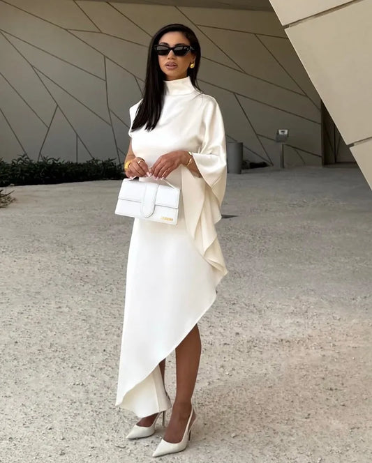 One Shoulder Asymmetric Turtleneck Dress