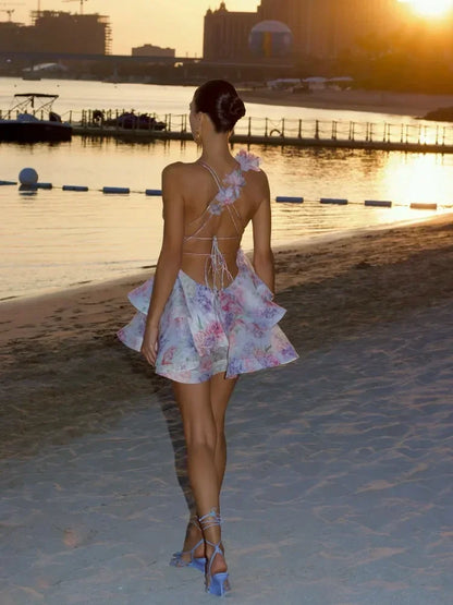 Floral Mini Sleeveless Backless Dress