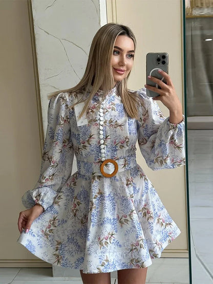 Single Breasted O-neck Long Sleeve Dress