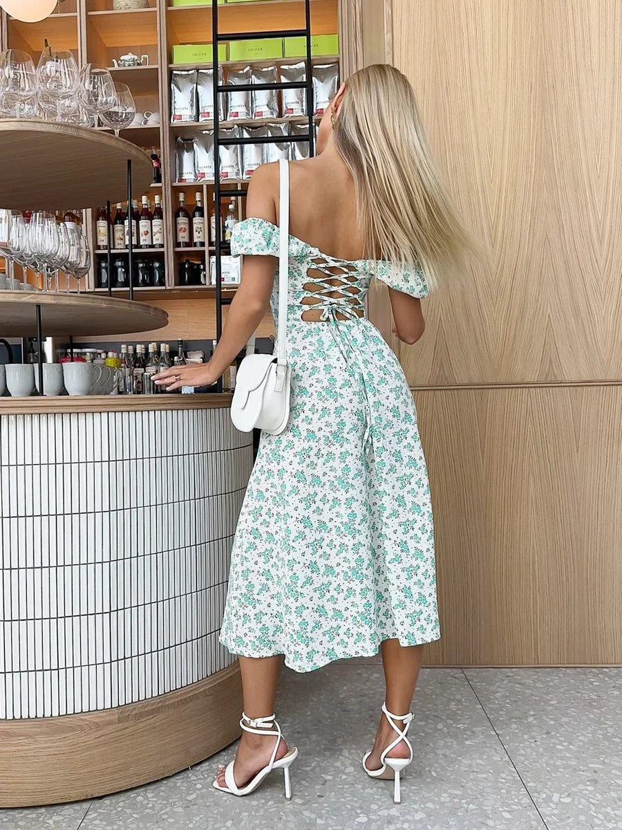 Off Shoulder Floral Long Evening Dress