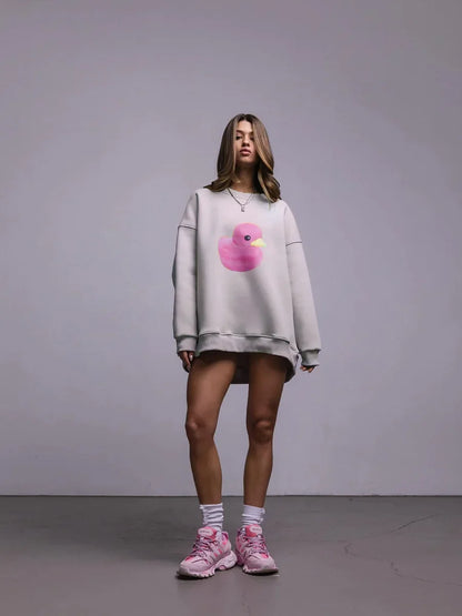Fluffy Ducky - Oversized Loose Neck Sweatshirt