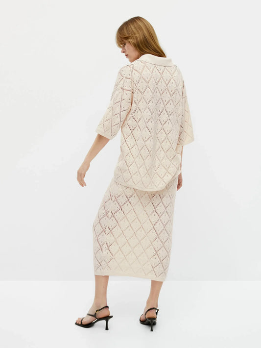 Flowy long crocheted hollow-out skirt