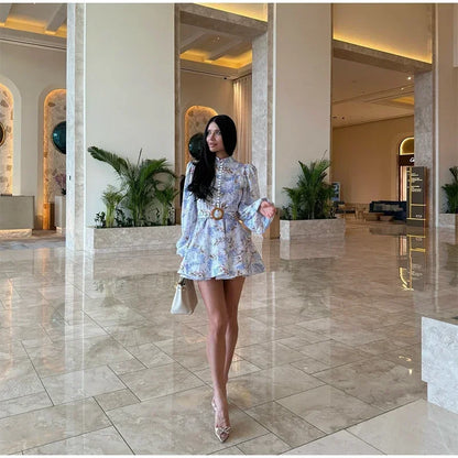 Single Breasted O-neck Long Sleeve Dress