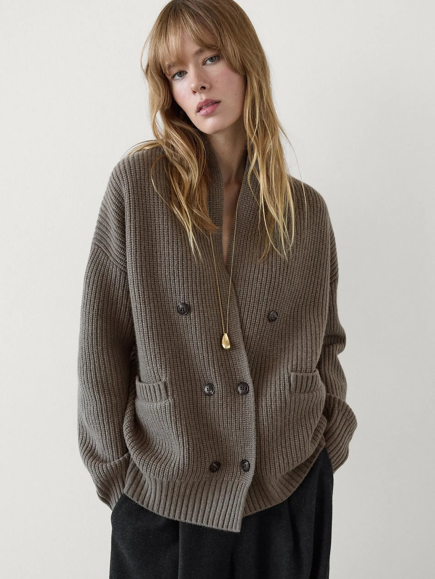 Soft Double-Breasted V-Neck Knitted Cardigan