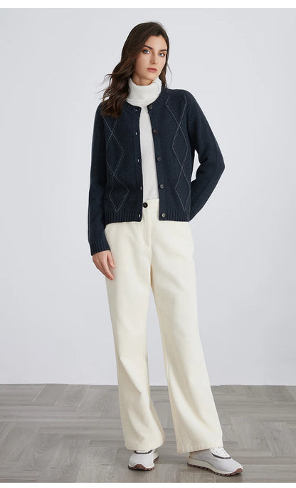 100% Merino Wool Long-Sleeved Knitted Cardigan