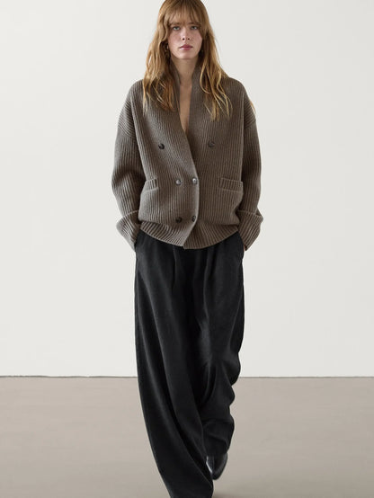 Soft Double-Breasted V-Neck Knitted Cardigan