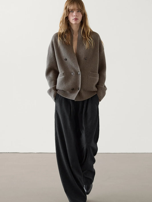 Soft Double-Breasted V-Neck Knitted Cardigan