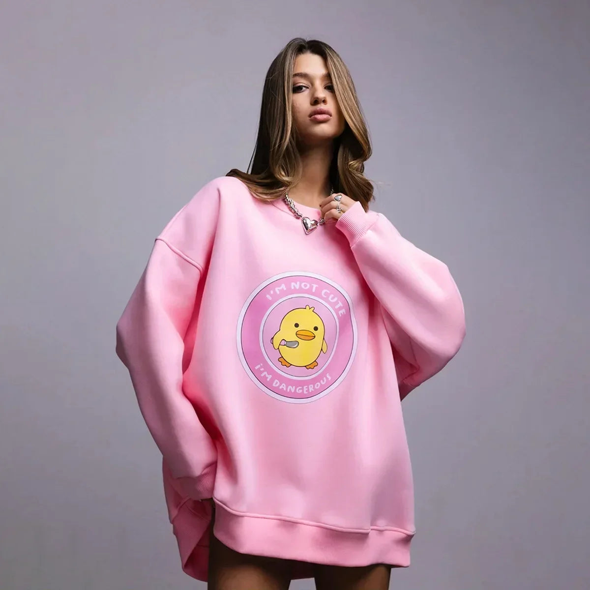 Dangerous Ducky - Oversized Loose Neck Sweatshirt