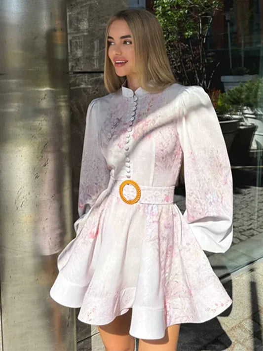 Single Breasted O-neck Long Sleeve Dress