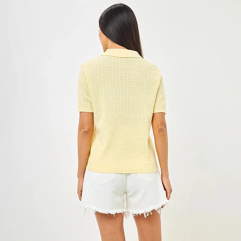 Short Sleeve Knitted Lapel T-shirt