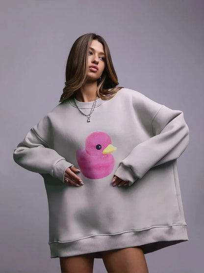 Fluffy Ducky - Oversized Loose Neck Sweatshirt