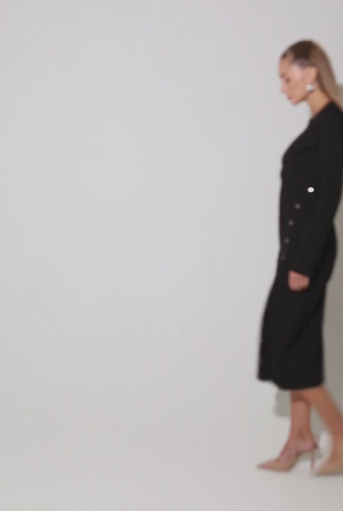 Black Dress with a Slit and Buttons